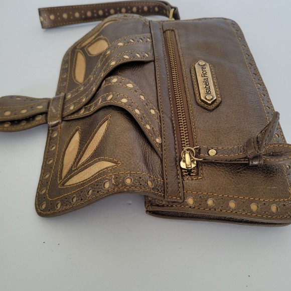 Isabella Fiore Metallic Brown Clutch Wristlet Leather Purse Small Bag Western - Picture 9 of 13